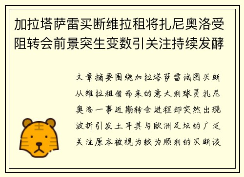 加拉塔萨雷买断维拉租将扎尼奥洛受阻转会前景突生变数引关注持续发酵 加拉塔萨雷买断维拉租将扎尼奥洛受阻转会前景突生变数引关注持续发酵